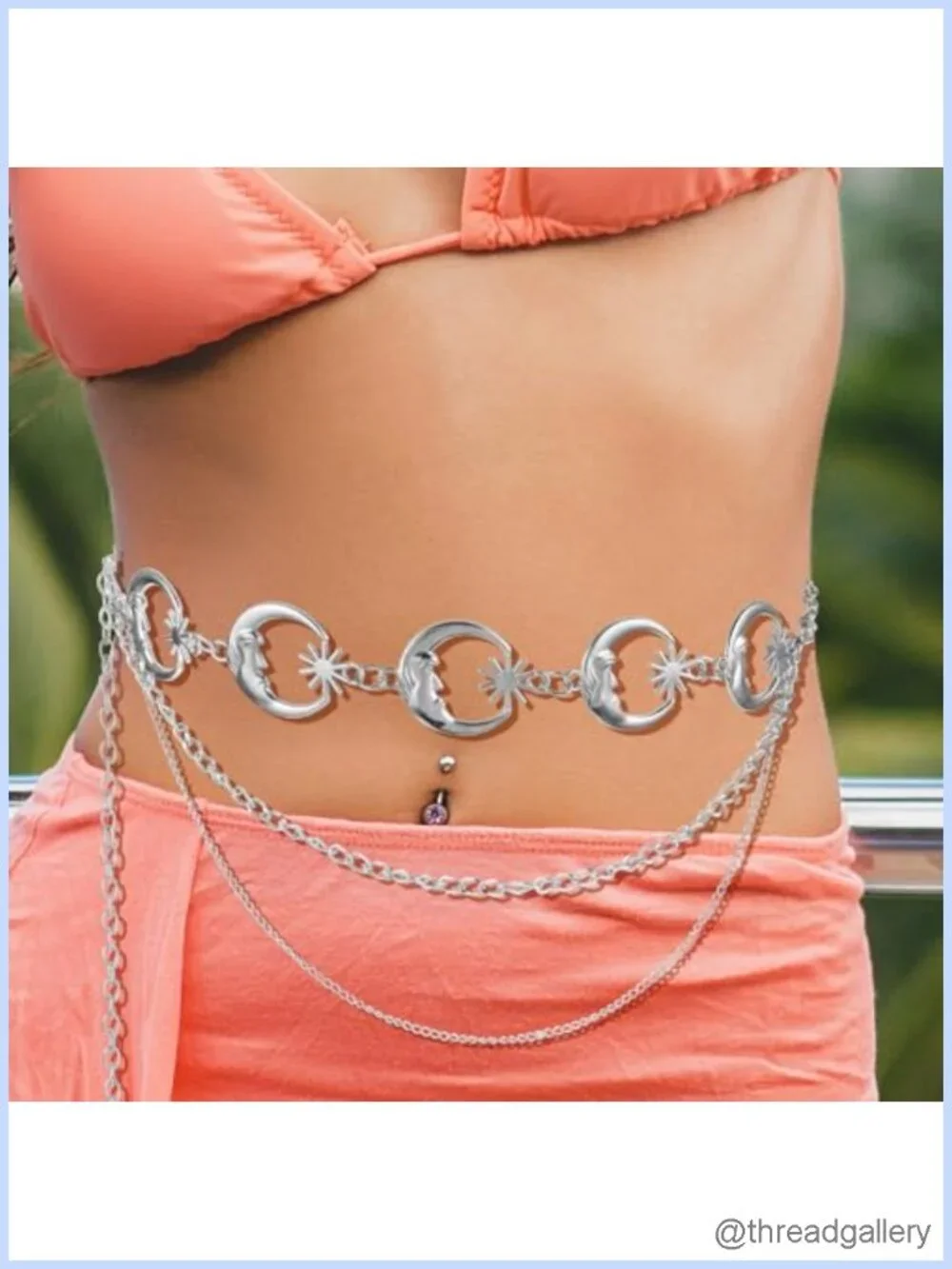 Metal Waist Chain Belt with Sun Pendant Adjustable Lobster Clasp